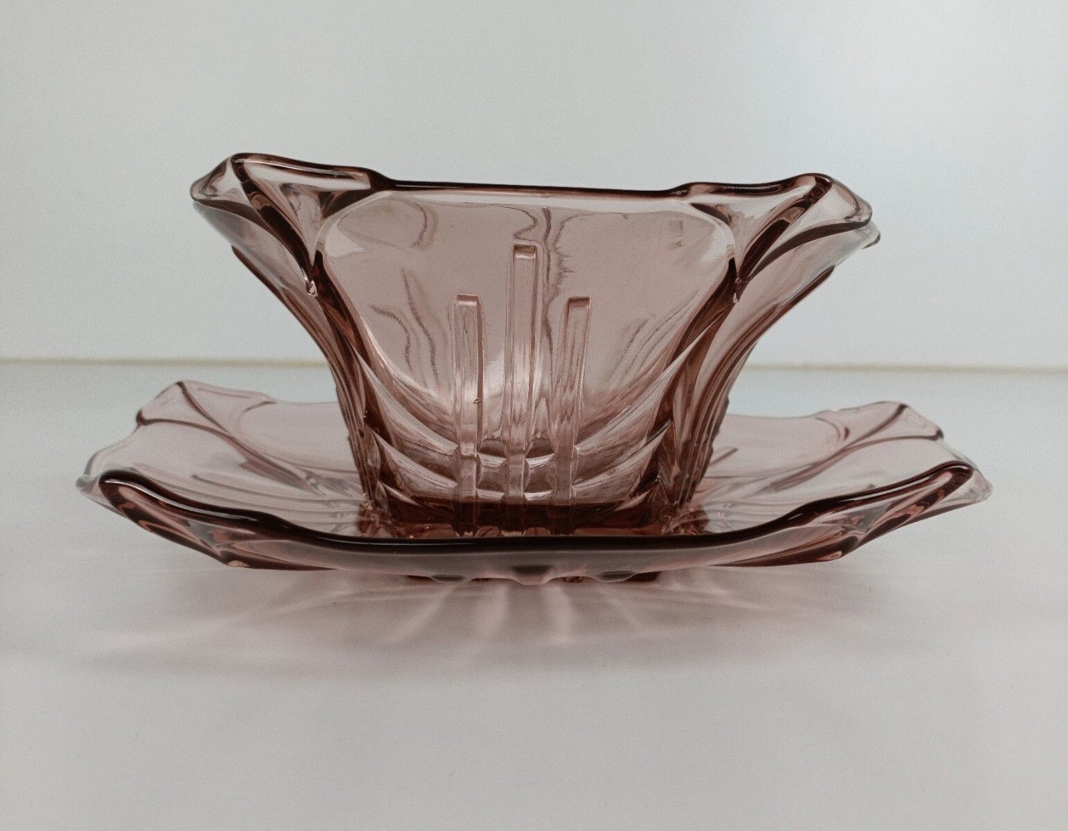 Art Deco Bowl Dish Centerpiece Basket With Serving Tray Art Glass Pink Val Sain photo for sale