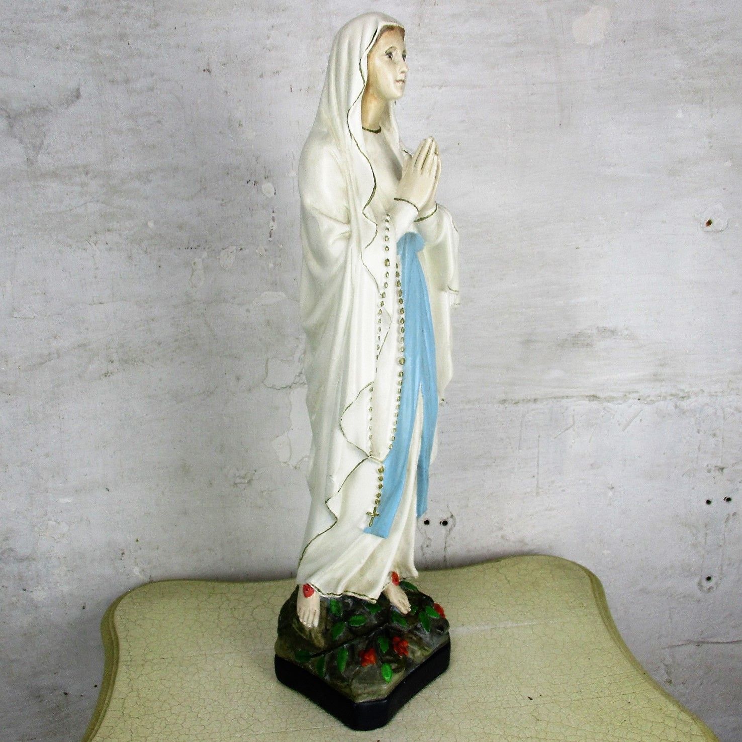 Xl Virgin Mary Madonna Our Lady Of Lourdes Plaster Statue Chapel  French 26.37" photo Art