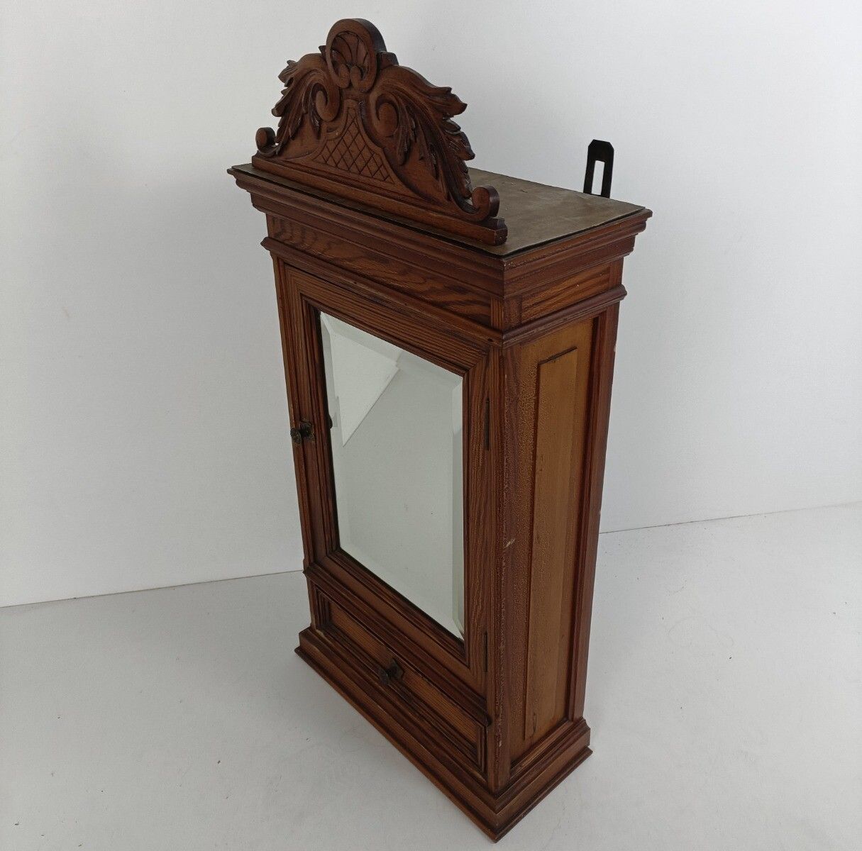 Gorgeous Large Medicine Apothecary Cabinet Gorgeous Pediment Beveled Glass Mirro photo vintage