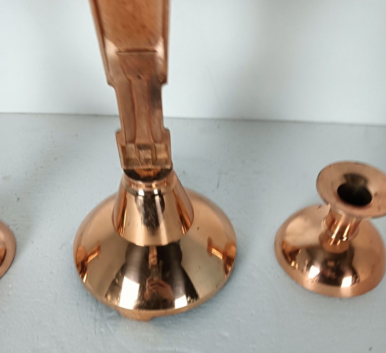3 Piece  Altar Set Crucifix Candle Holders  Candle Sticks Faux Marble Copper Loo photo buy