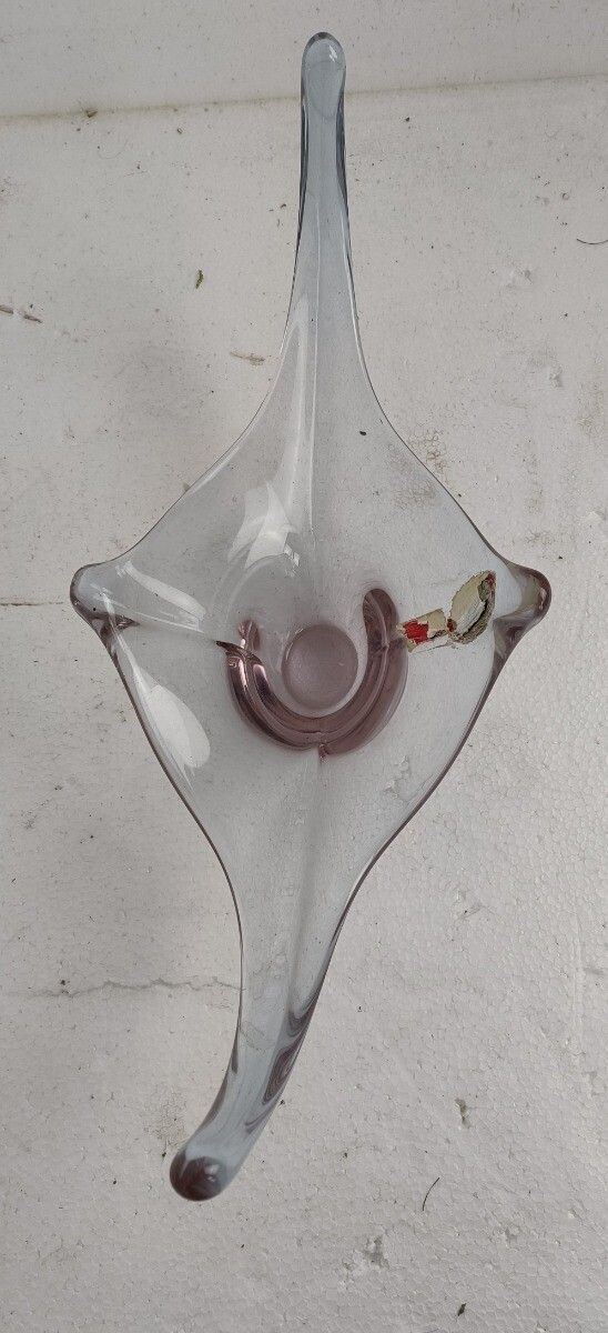 Val St Lambert Belgium Bowl Dish Centerpiece Light  Purple Art Glass Vintage Lar photo vinterior