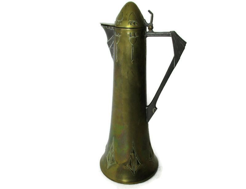 Wmf Art Nouveau German Jugendstil Tankard Jar Hammered Brass Wine Claret