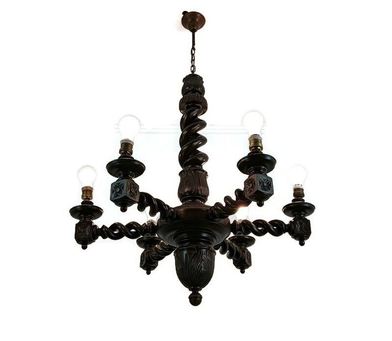 Open Barley Twist Twisted Wooden Wood Chandelier 6 Lights Gorgeous Farmhouse Sty