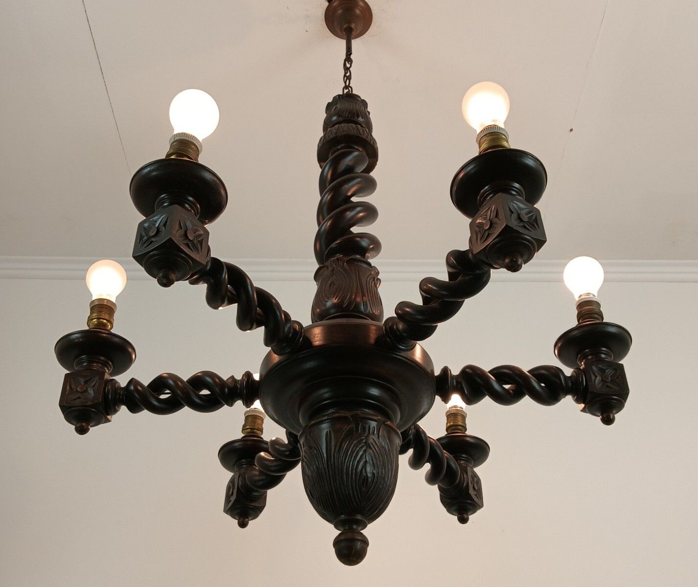 Open Barley Twist Twisted Wooden Wood Chandelier 6 Lights Gorgeous Farmhouse Sty photo buy