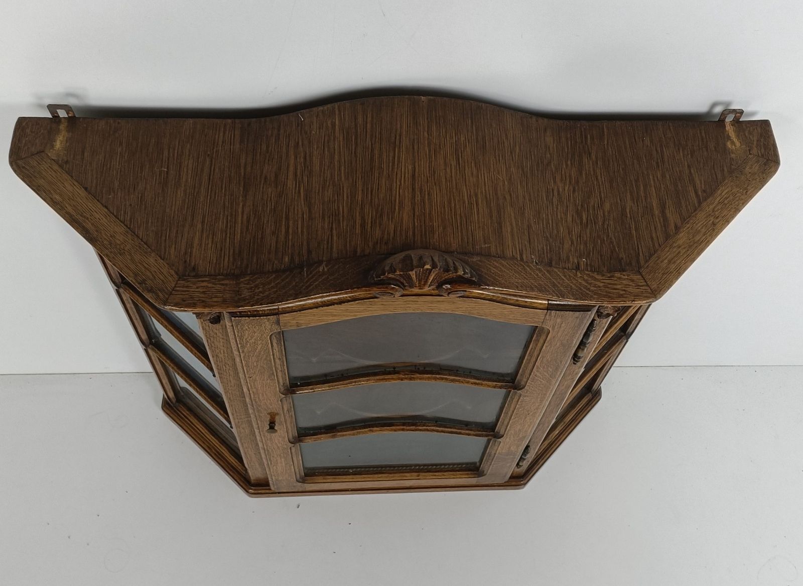 263.0 Ornate Carved Wood Glass Doors Display Cabinet Blue Velvet Modernist Vintage photo