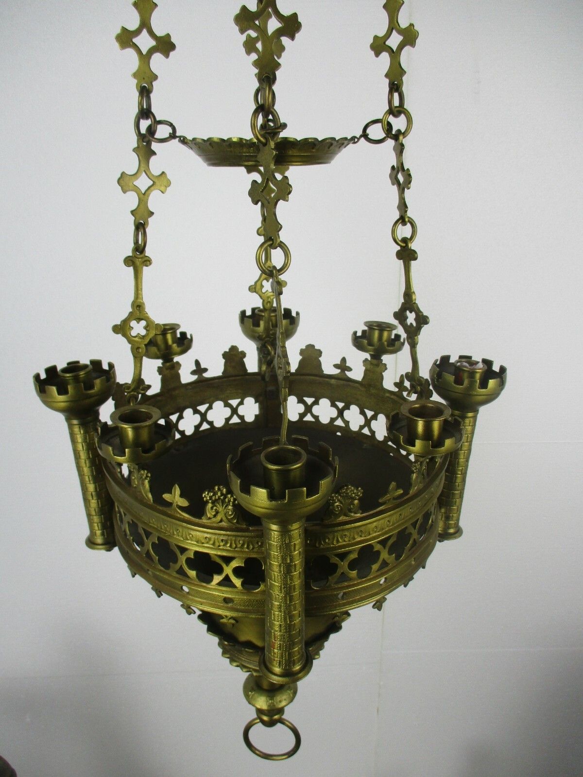 Gothic Castle Chandelier With Candles Bronze & Copper Not Electrified Antique photo 1187.0