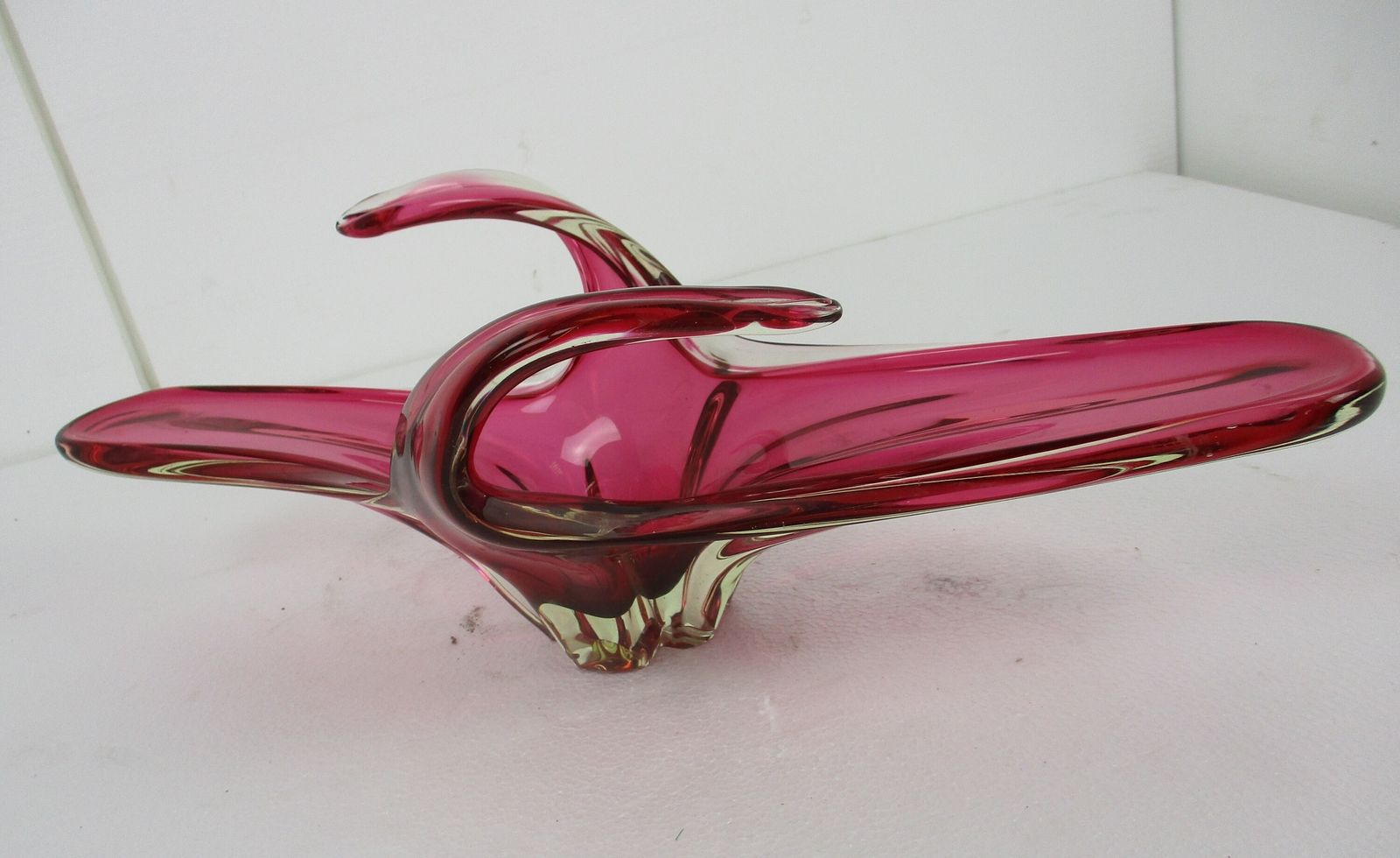 Art Glass Centerpiece Bowl Fruit Dish Cranberry Era Murano Italian Large Gorgeou photo Home Decor