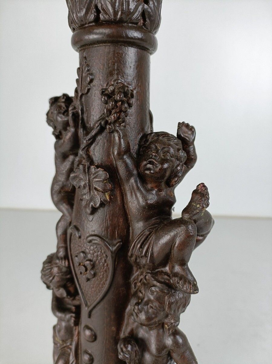 photo for sale Ornate Vintage Resin Plant Stand Pedestal Side Table Putti Playing Faux Wood Far