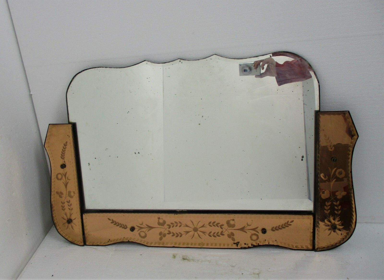 Art Nouveau Mirror Pink Edges  Venetian Ornate Cut To Clear Glass Art Deco photo furniture