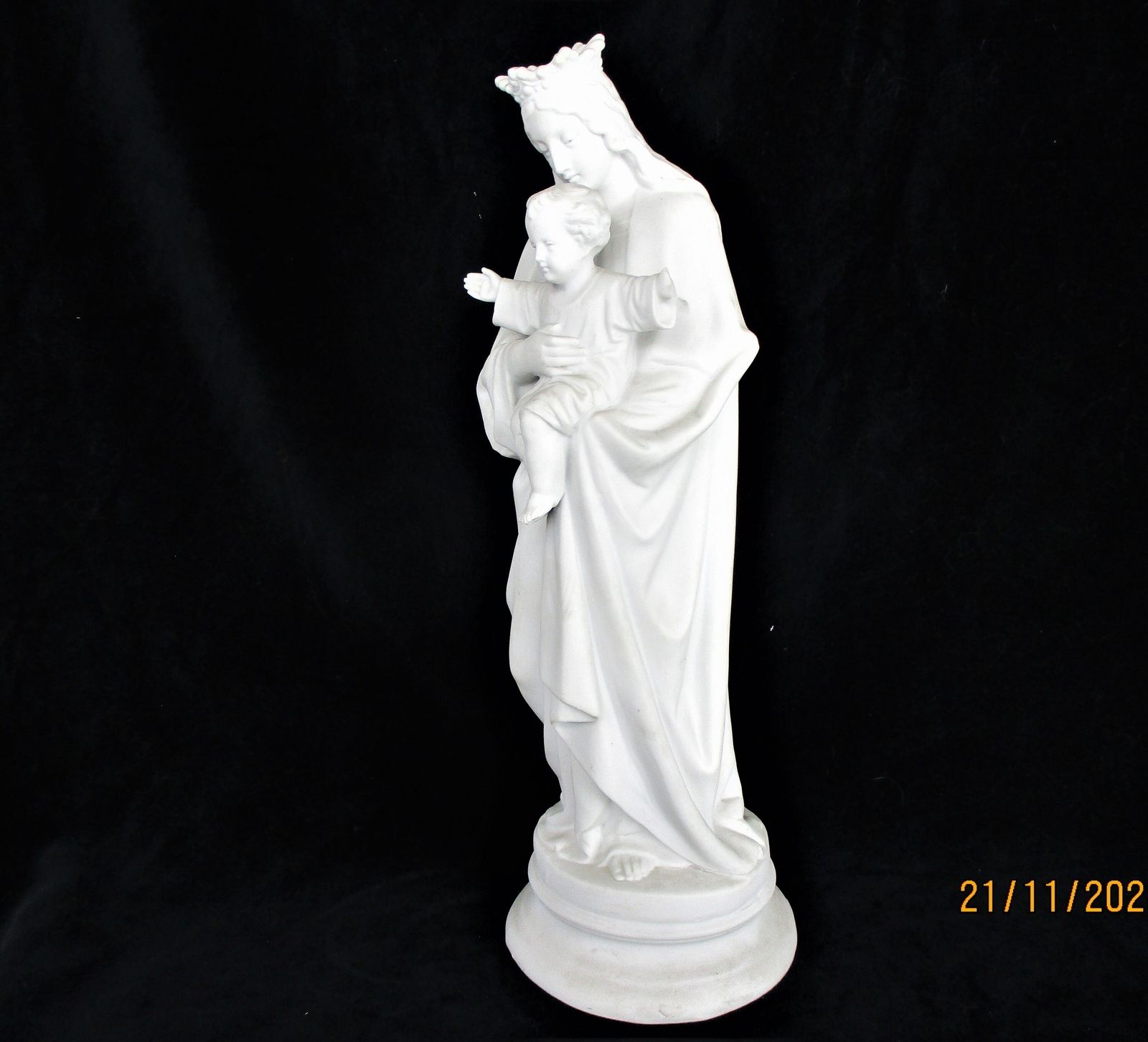 Large French Antique 1900 Bisque Statue Virgin Mary Our Lady Infant Jesus Exquis photo vinterior