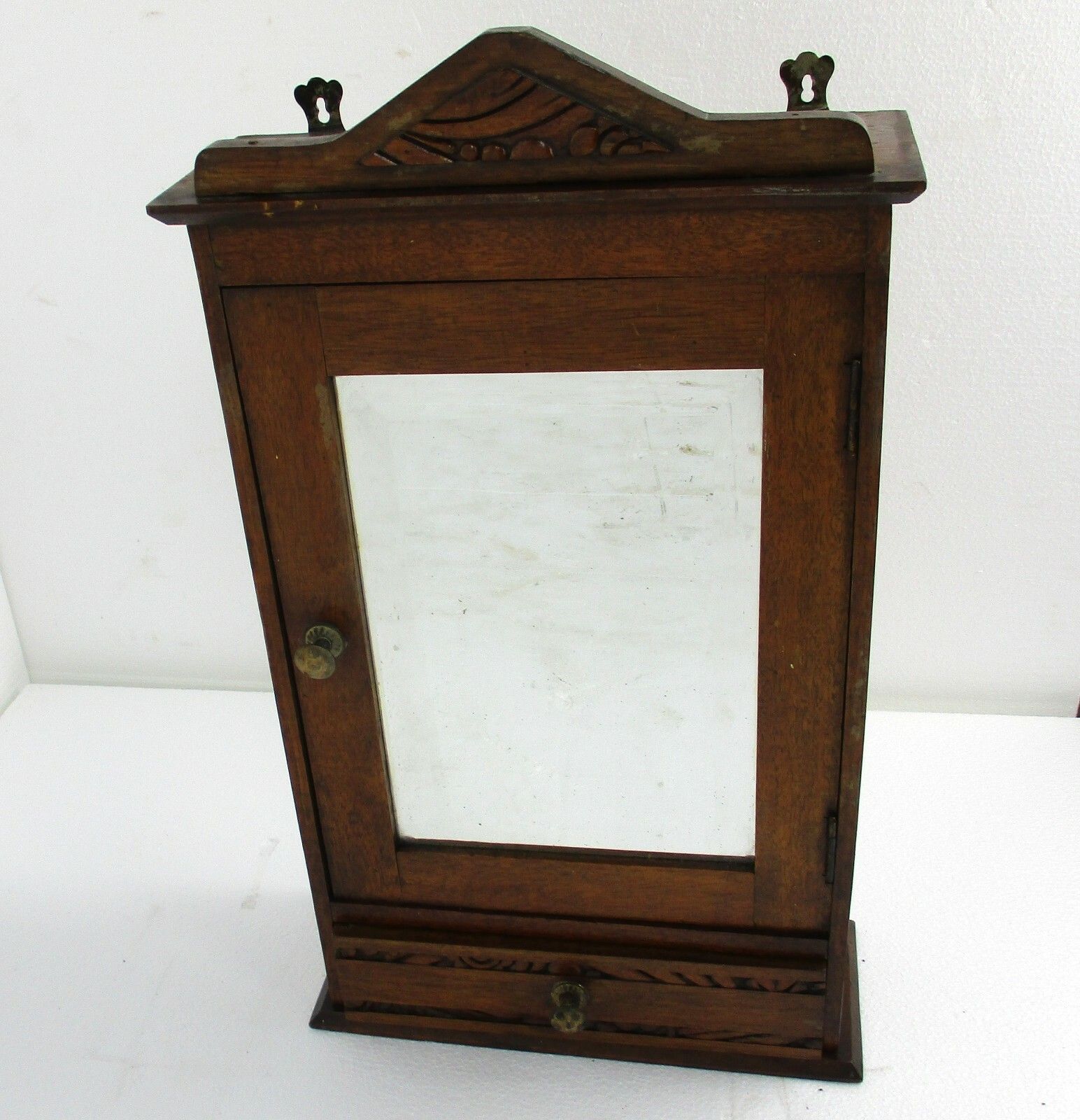 Kitchen Medicine Apothecary  Bathroom Cabinet Beveled Glass Ornate Carved Wood photo furniture