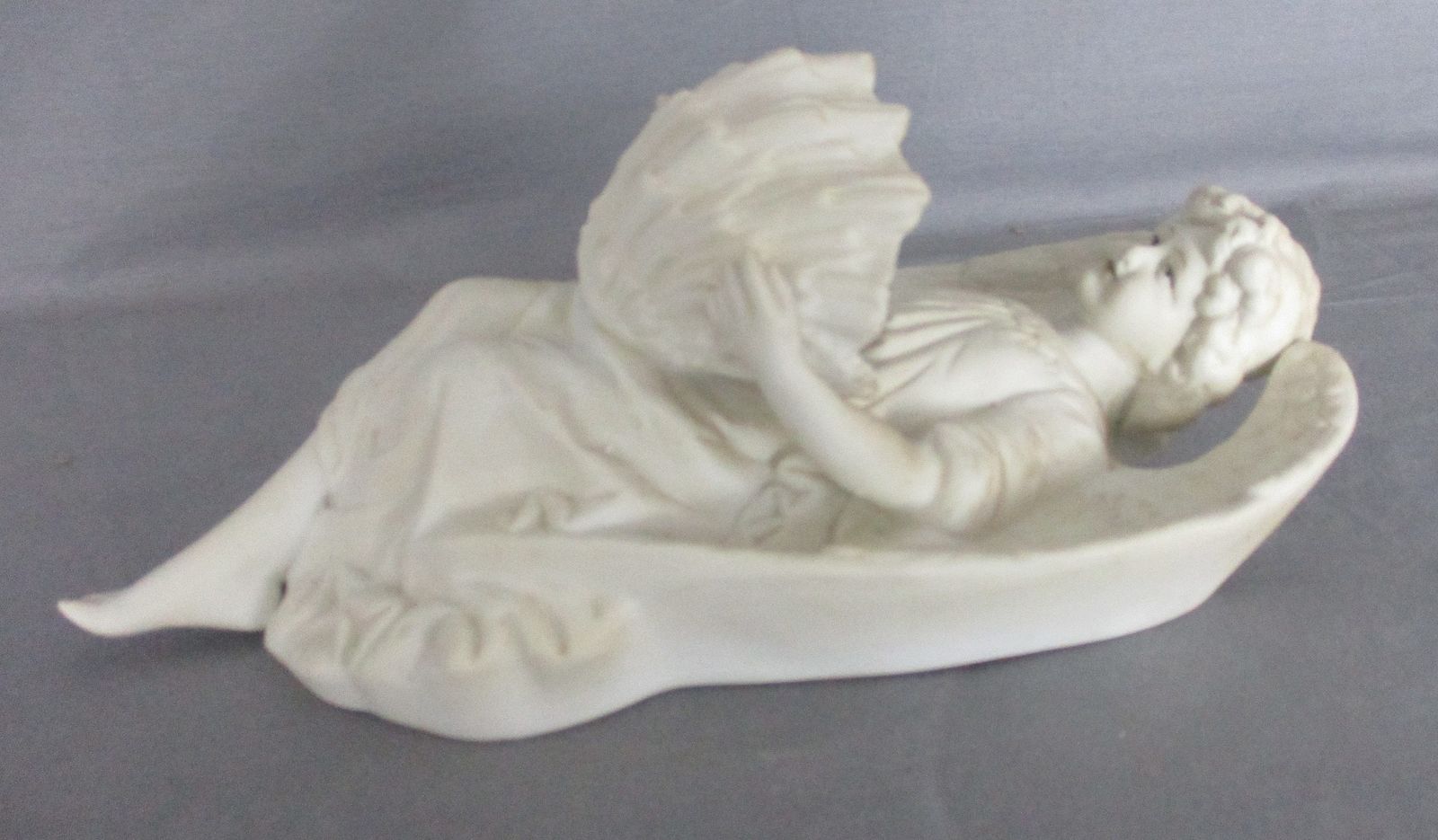 Antique  Holy Water Font Vessel Bisque Angel White Lovely Collector Htf Large photo Home Decor