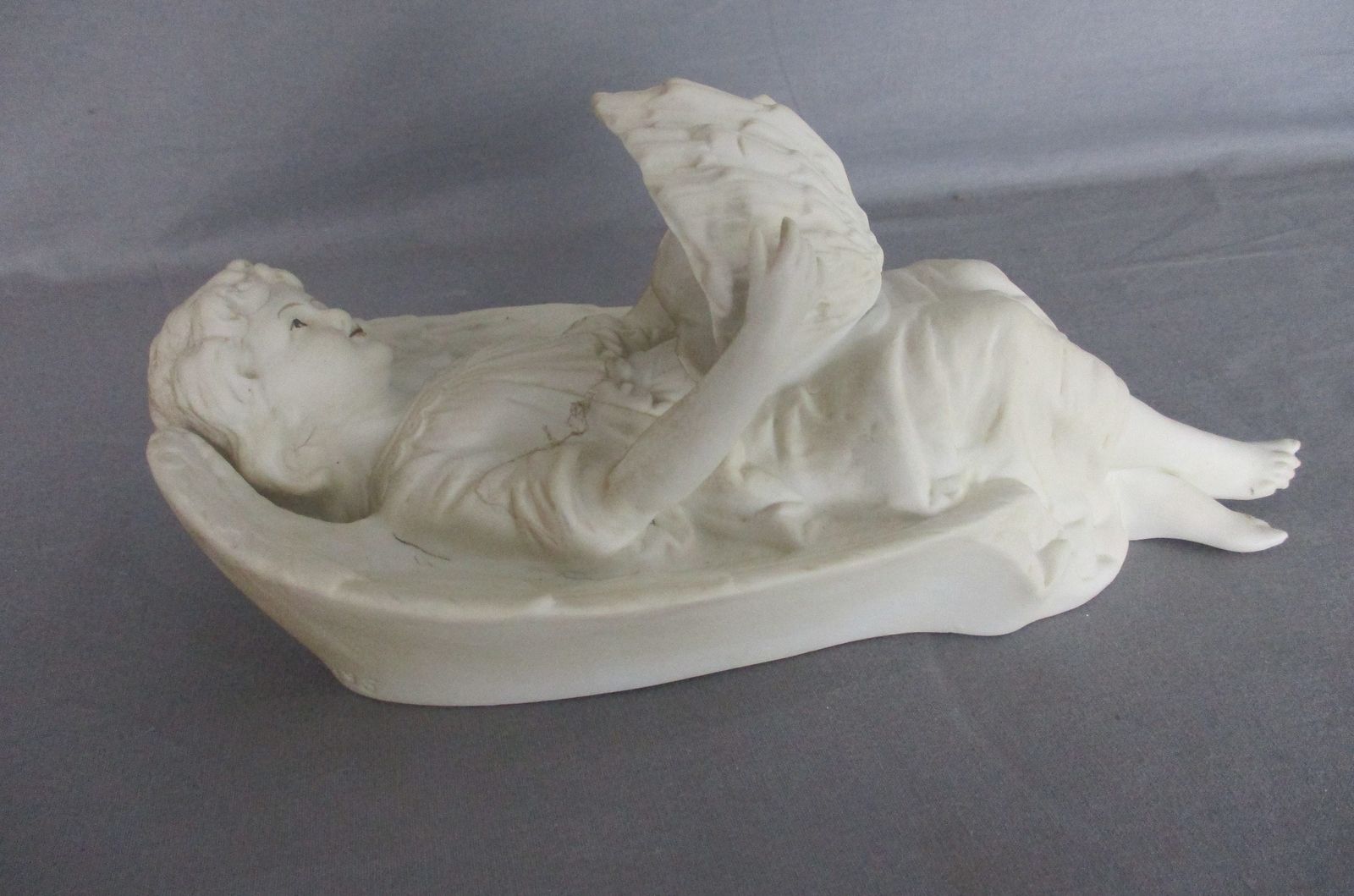 Antique  Holy Water Font Vessel Bisque Angel White Lovely Collector Htf Large photo vinterior
