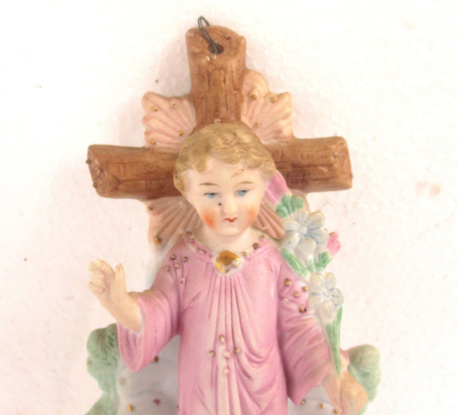 Porcelain Bisque Holy Water Font Vessel Infant Jesus  Wall Hanging Antique photo furniture