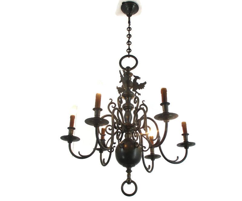 Antique Flemish Dutch Double Chandelier 6 Arms Lights Bronze 19th Century  Wow photo furniture