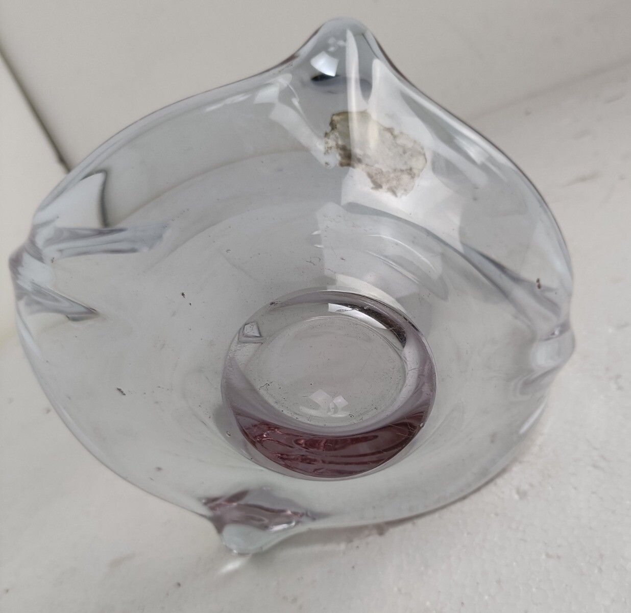 Val St Lambert Belgium Bowl Dish Centerpiece  Art Glass Vintage Light Purple Sma photo vintage