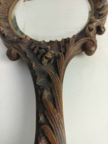 photo for sale Antique Brass Hand Mirror Embossed Etched Beveled Glass Art Nouveau Lovely