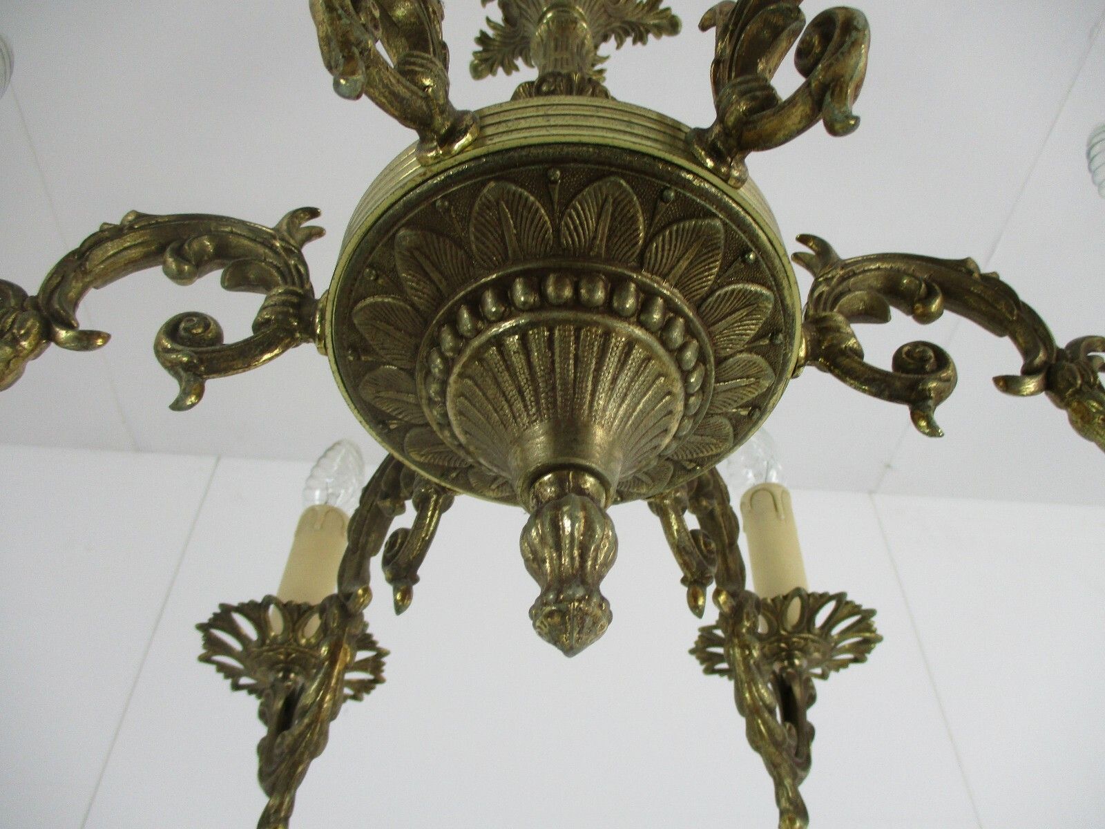 Chandelier 6 Lights Brass Hollywood Regency Ornate Mid Century Modern Vintage photo vinterior