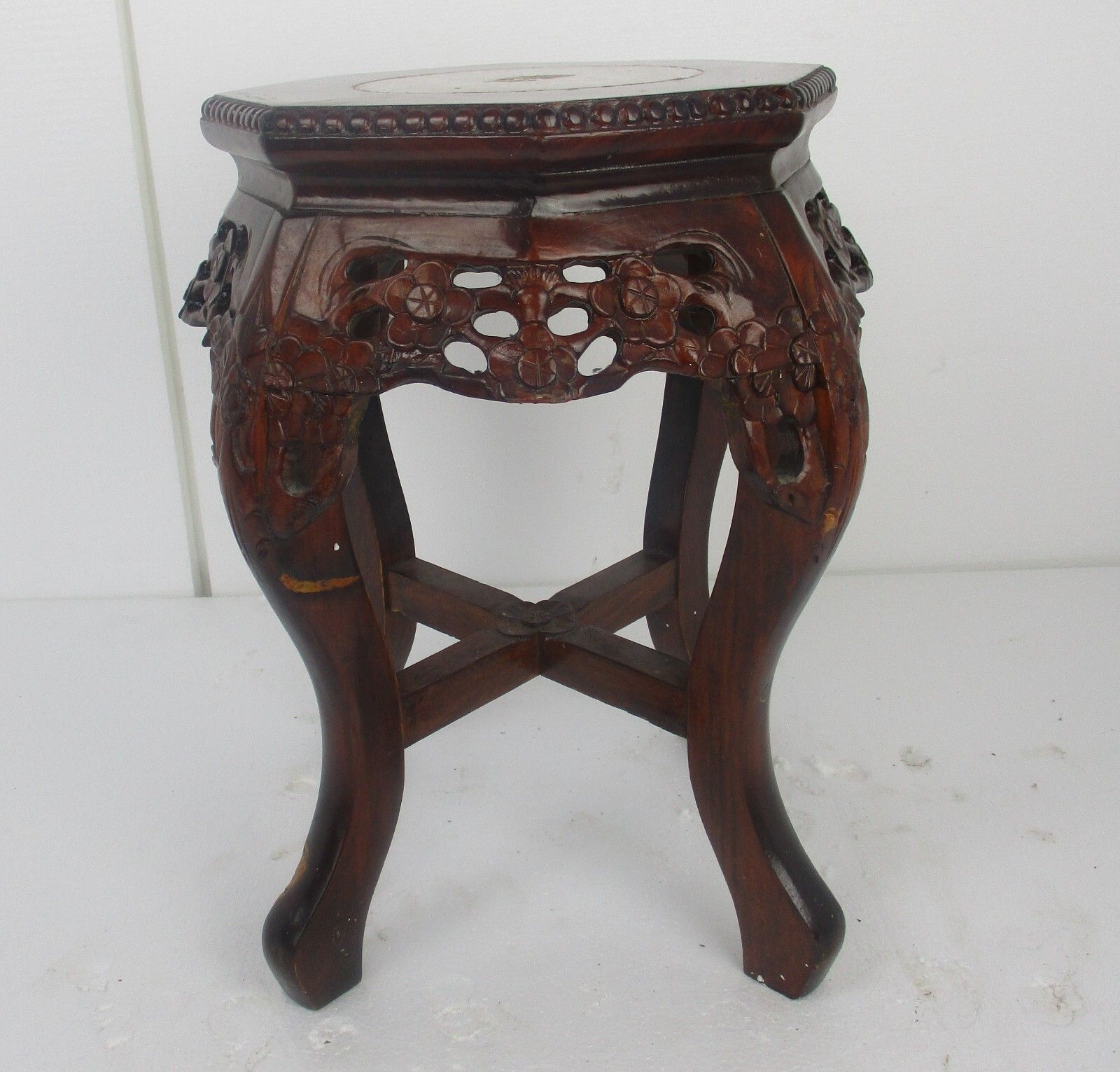 Hand Carved Wooden Chinese Marble Top Hall Console Table Pedestal Bonsai Stand photo furniture