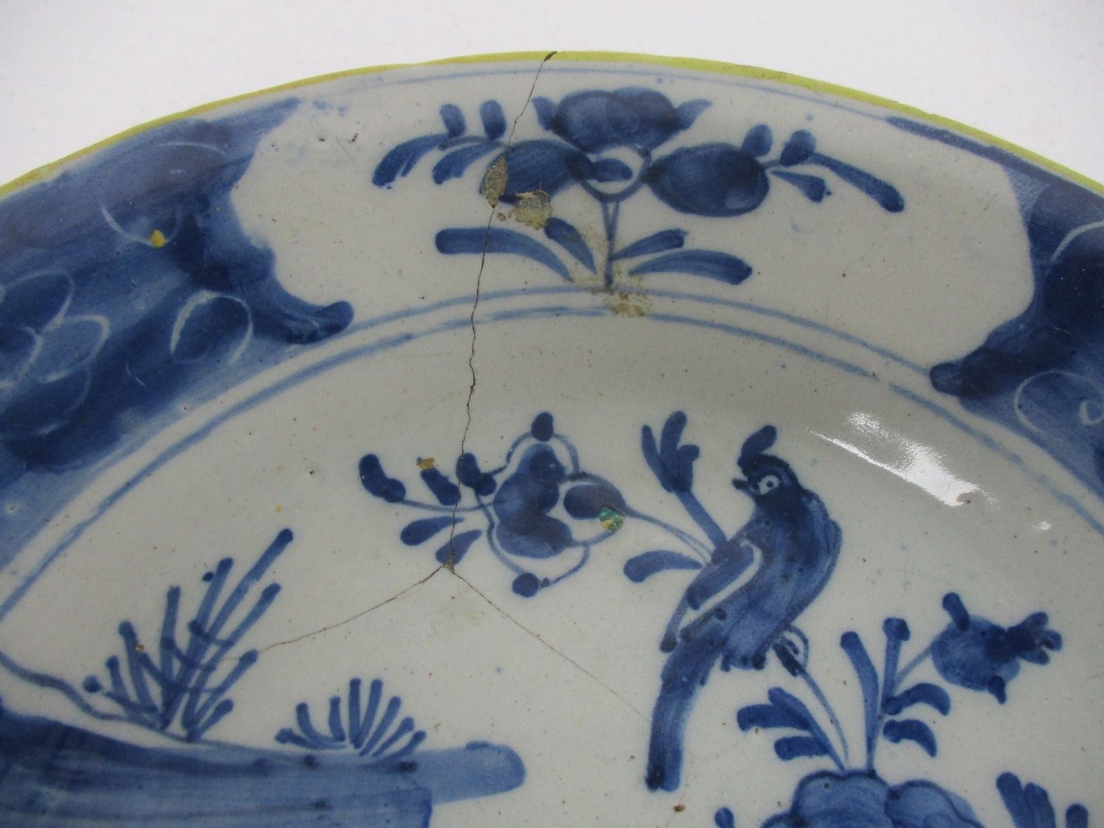 19th Century Delft Wall Hanging Charger Plate Blue White Antique Flower Pattern photo vinterior