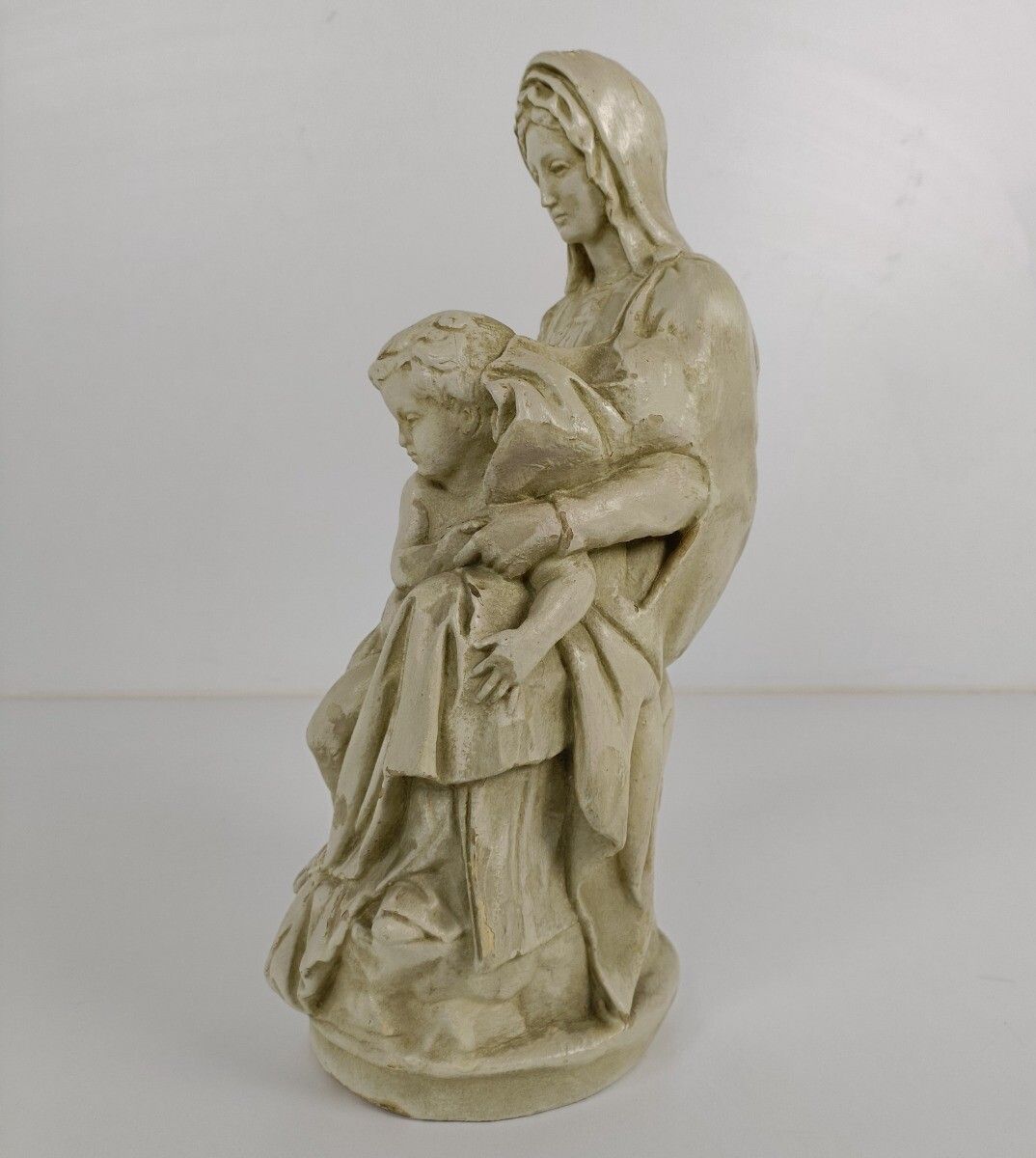Statue Sitting Our Lady Virgin Mary Infant Sedes Sapientiae Plaster Vintage Beau photo vinterior