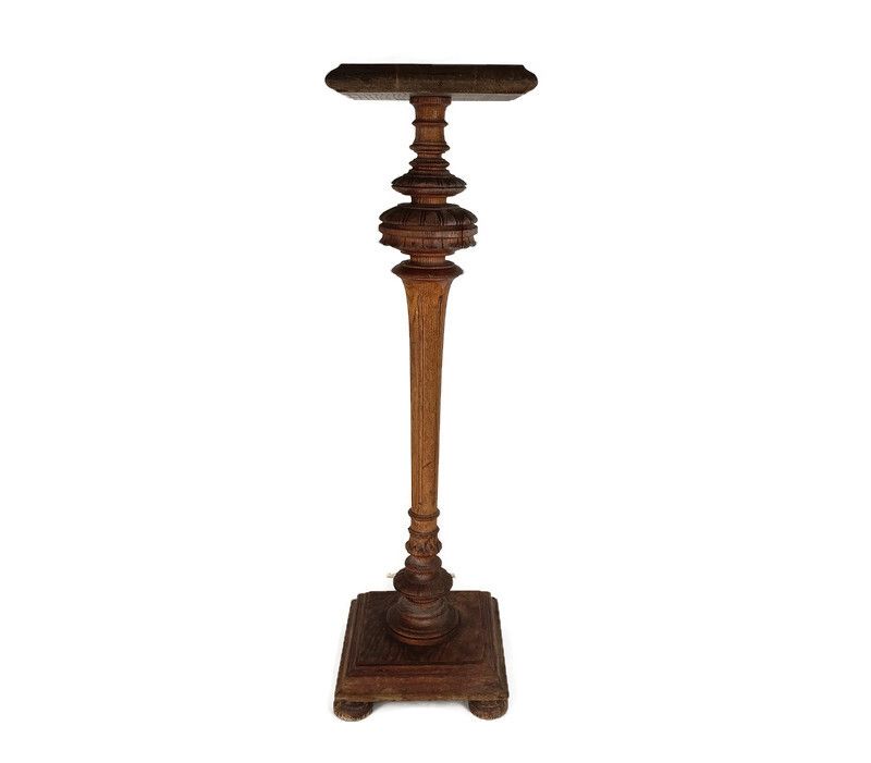 Xl Vintage Hand Carved Wooden Pedestal Ornate Plant Bonsai Stand Side Table Barn