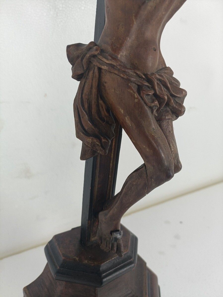 Standing Crucifix Cross Hand Carved Wood Wooden Art Piece Corpus French Magnific photo Art
