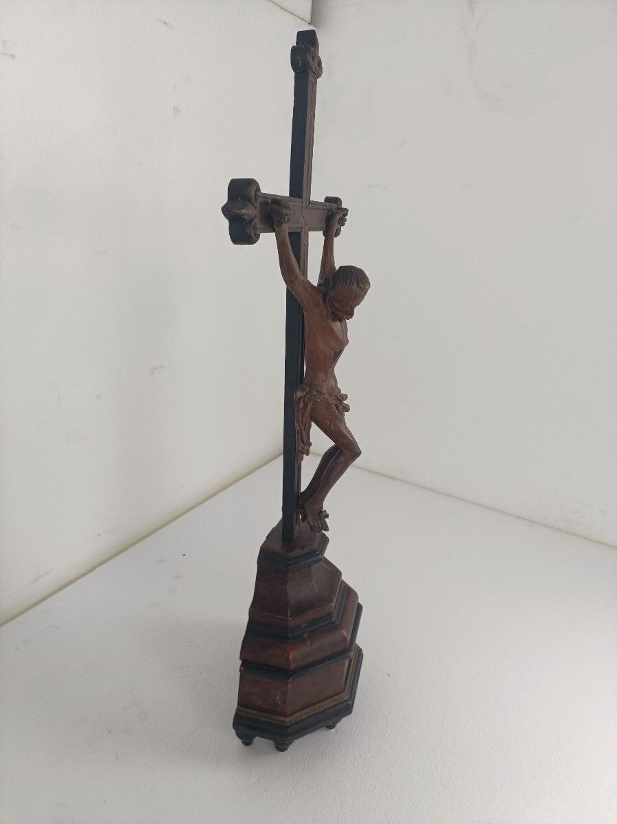 photo for sale Standing Crucifix Cross Hand Carved Wood Wooden Art Piece Corpus French Magnific
