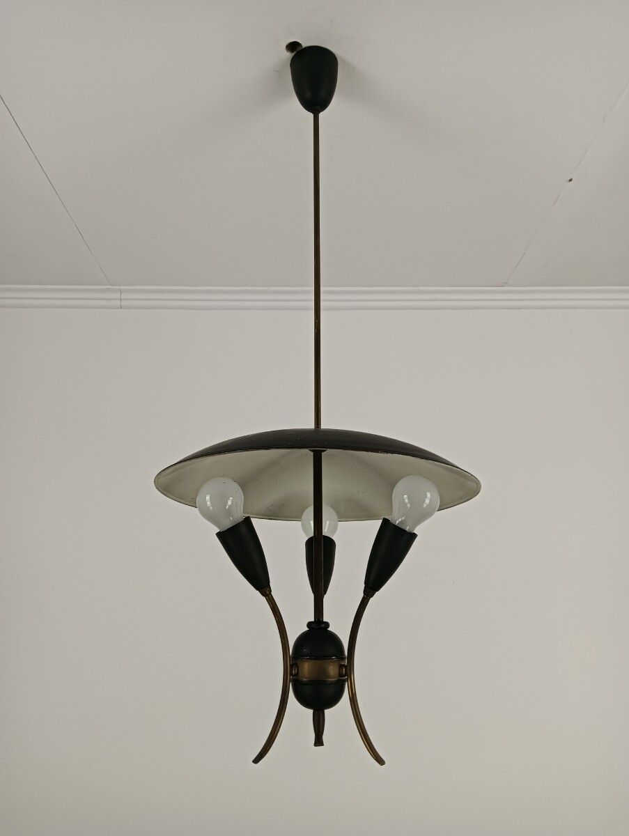 Stilnovo Rare Retro Vintage Chandelier Fixture Metal Modernist 3 Lights Arm Funk photo furniture