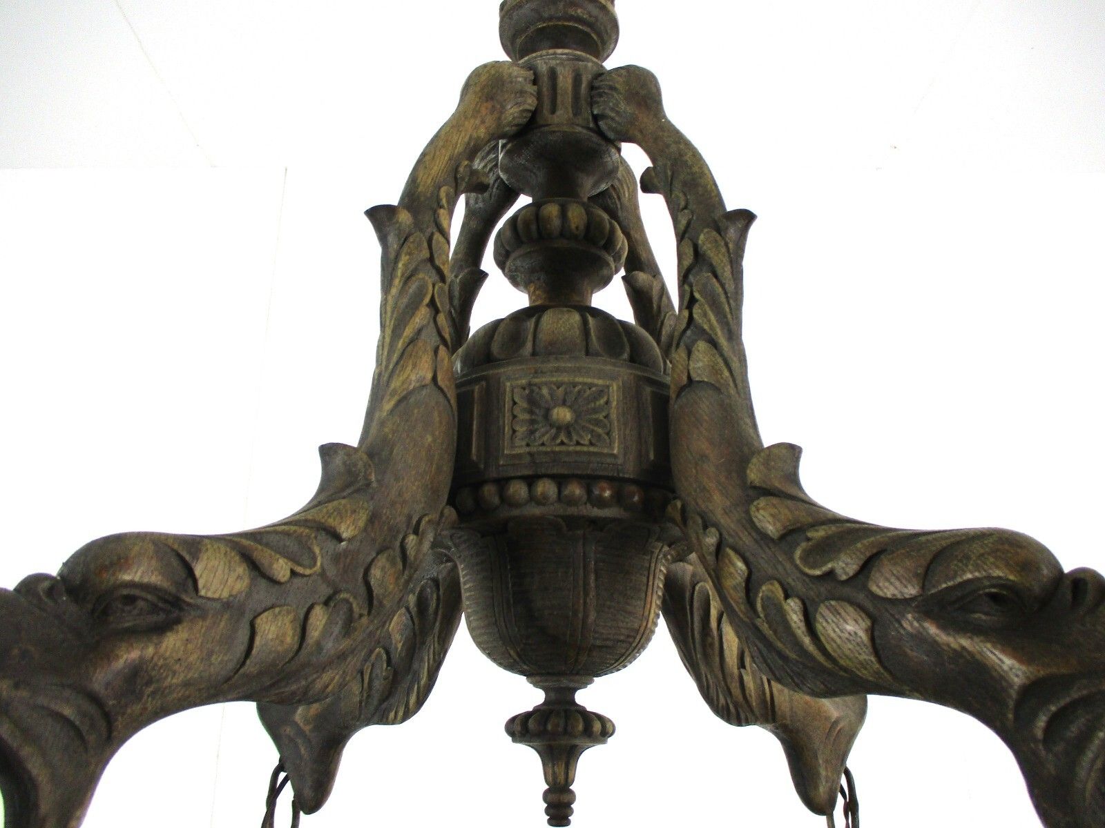 Hand Carved Wooden Chandelier  4 Arm Lights Barn Country Farmhouse Style Fish photo vinterior