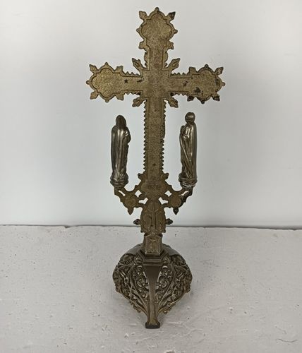 Art Standing Spelter Crucifix Cross Saint John Saint Mary Magdalene Golgotha Apostl photo