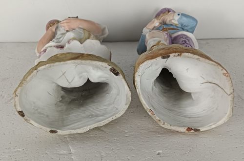 Two Statue Figurines  Porcelain  Porcelain Antique Germany Boy Puppies Girl Kitt photo buy