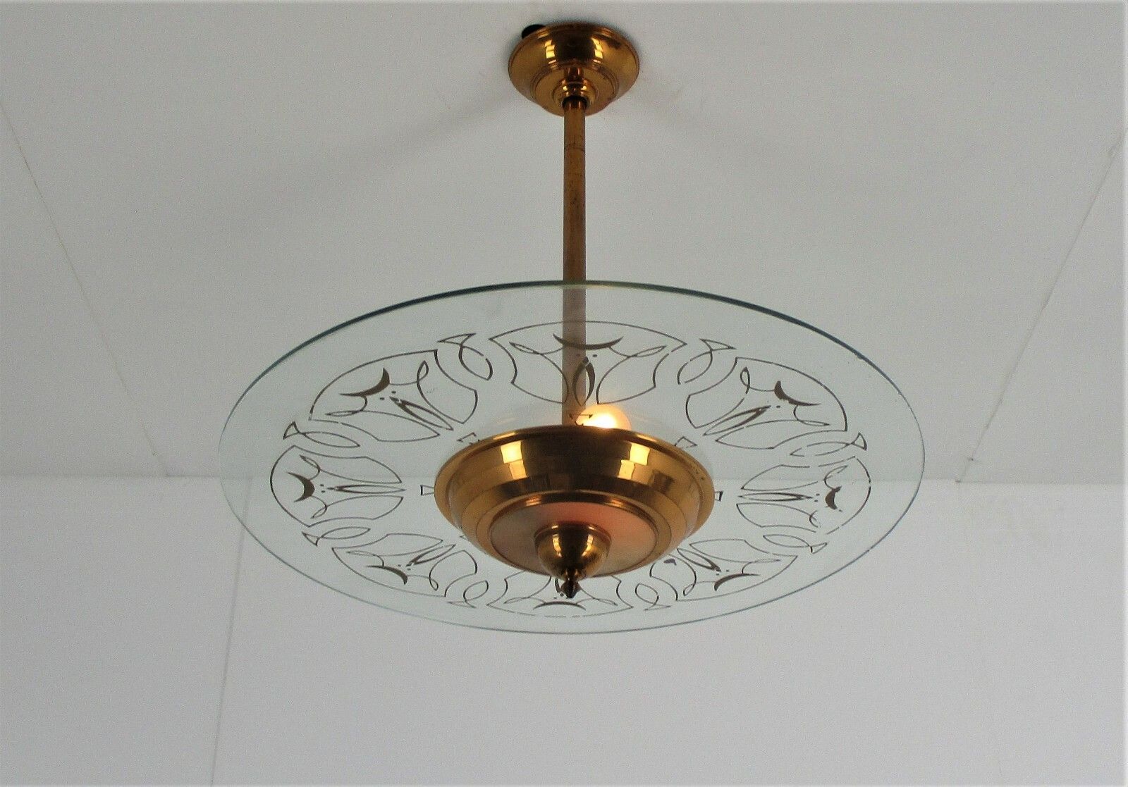 French Art Deco Lounge Chandelier Pendant Art Glass Red Copper Fixture Antique photo furniture
