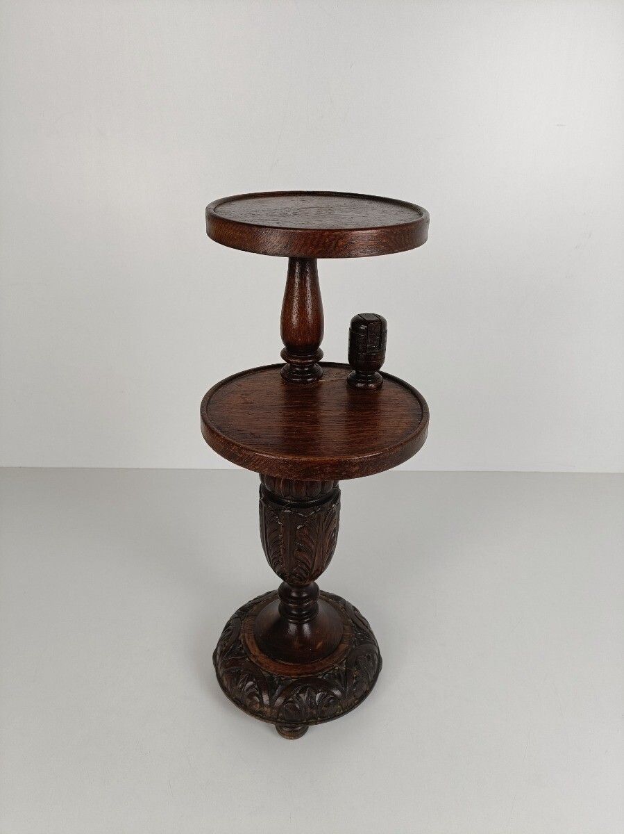 Ornate Hand Carved Wooden Pedestal Siede Table Two Tier Bonsai Plant Stand Barn photo furniture
