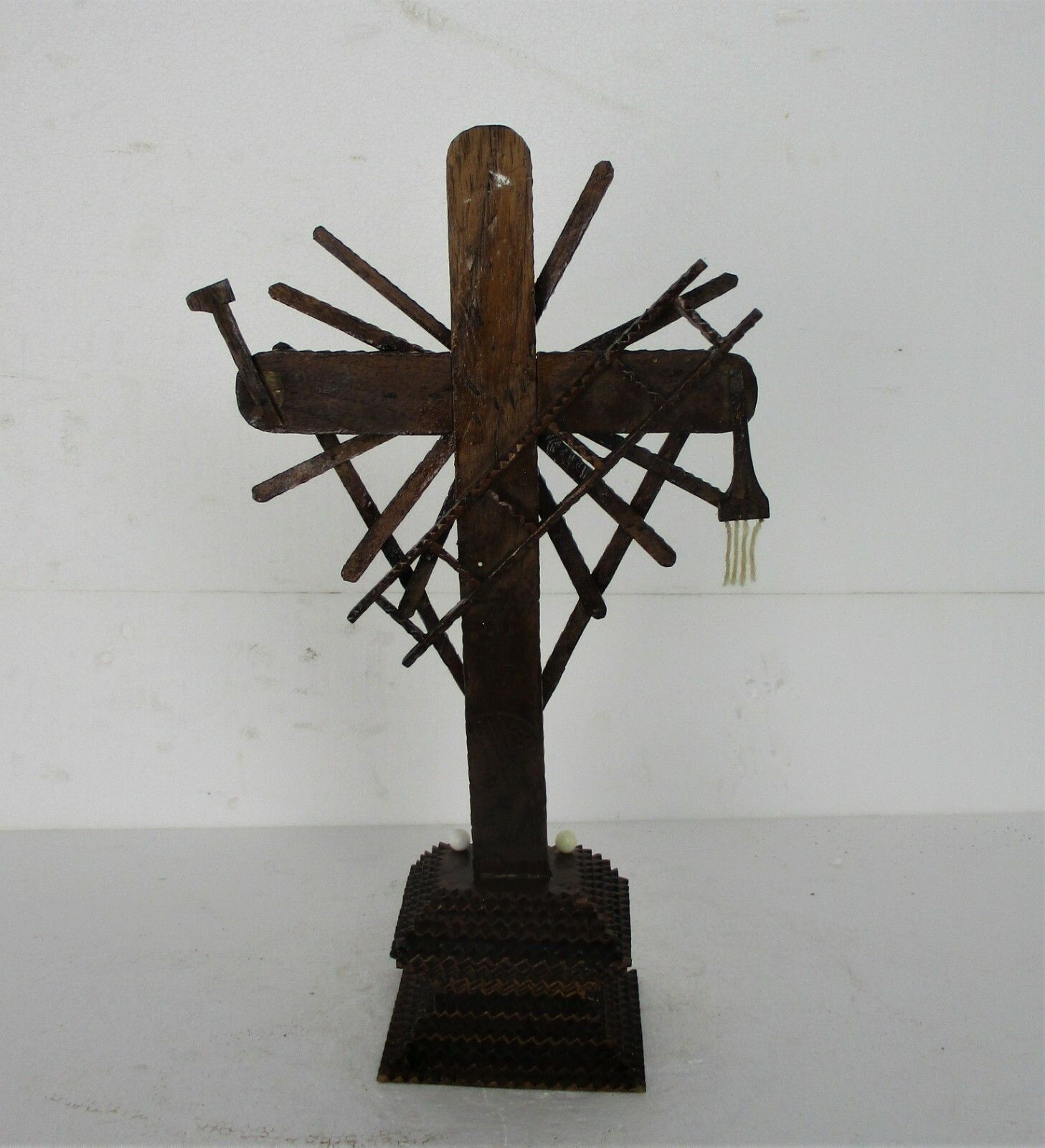 Tramp Trench Tramp Folk Art Standing Hand Carved Wood Crucifix Tools Of Passion photo vintage