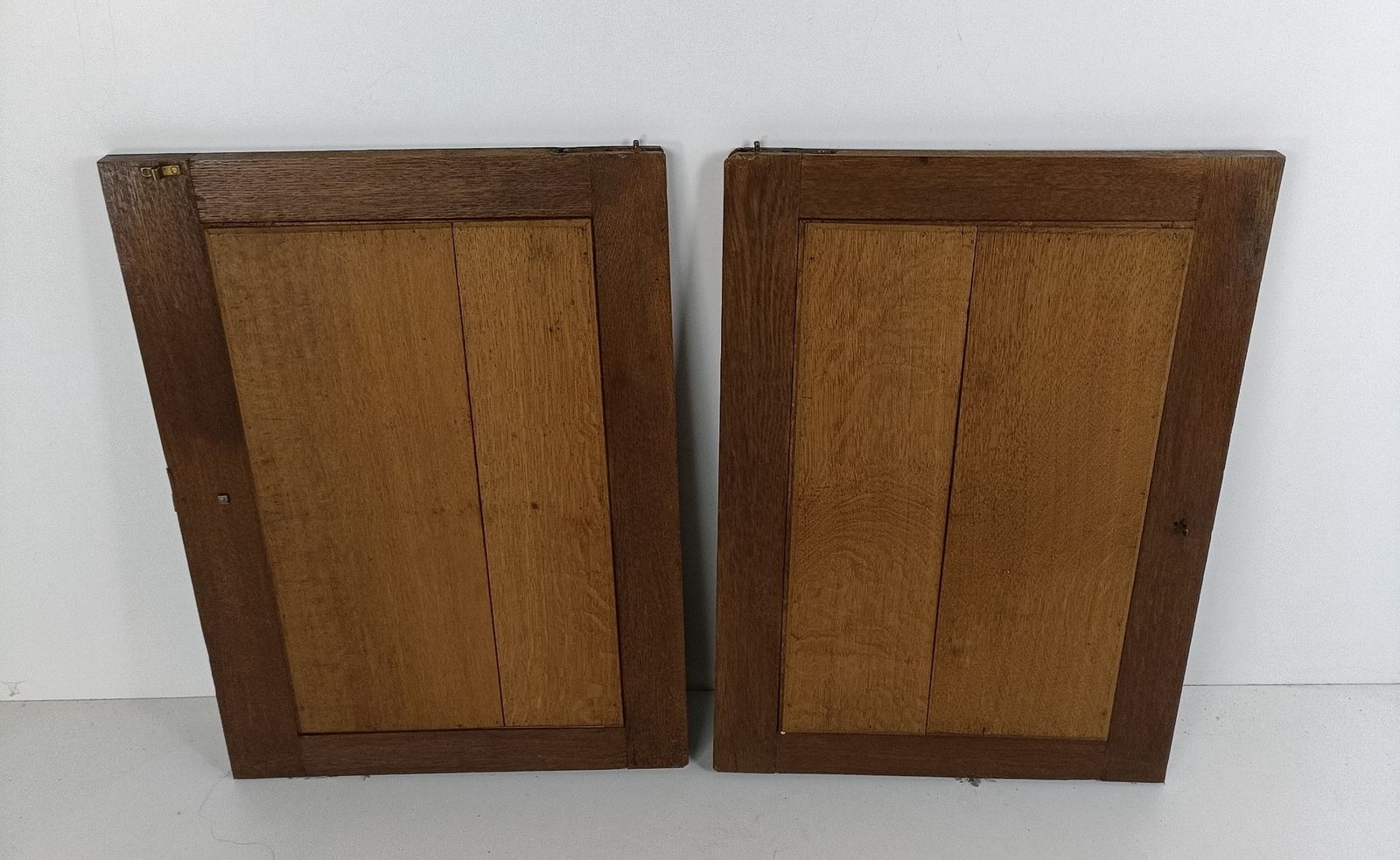 Pair Antique Wooden Beveled Glass Carved  Door Panels Salvaged Reclaimed Archite photo buy