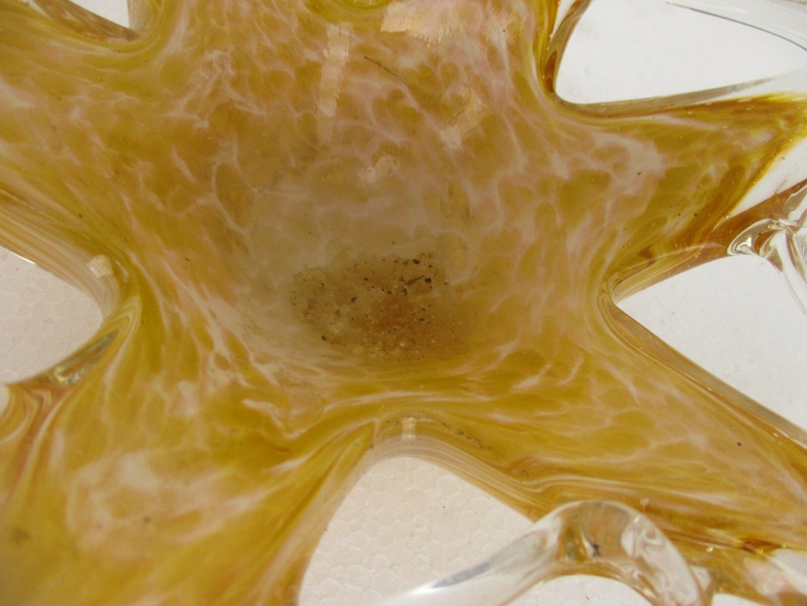 Small Italian Art Glass Amber Yellow Star Bowl Dish Centerpiece Murano Basket photo buy