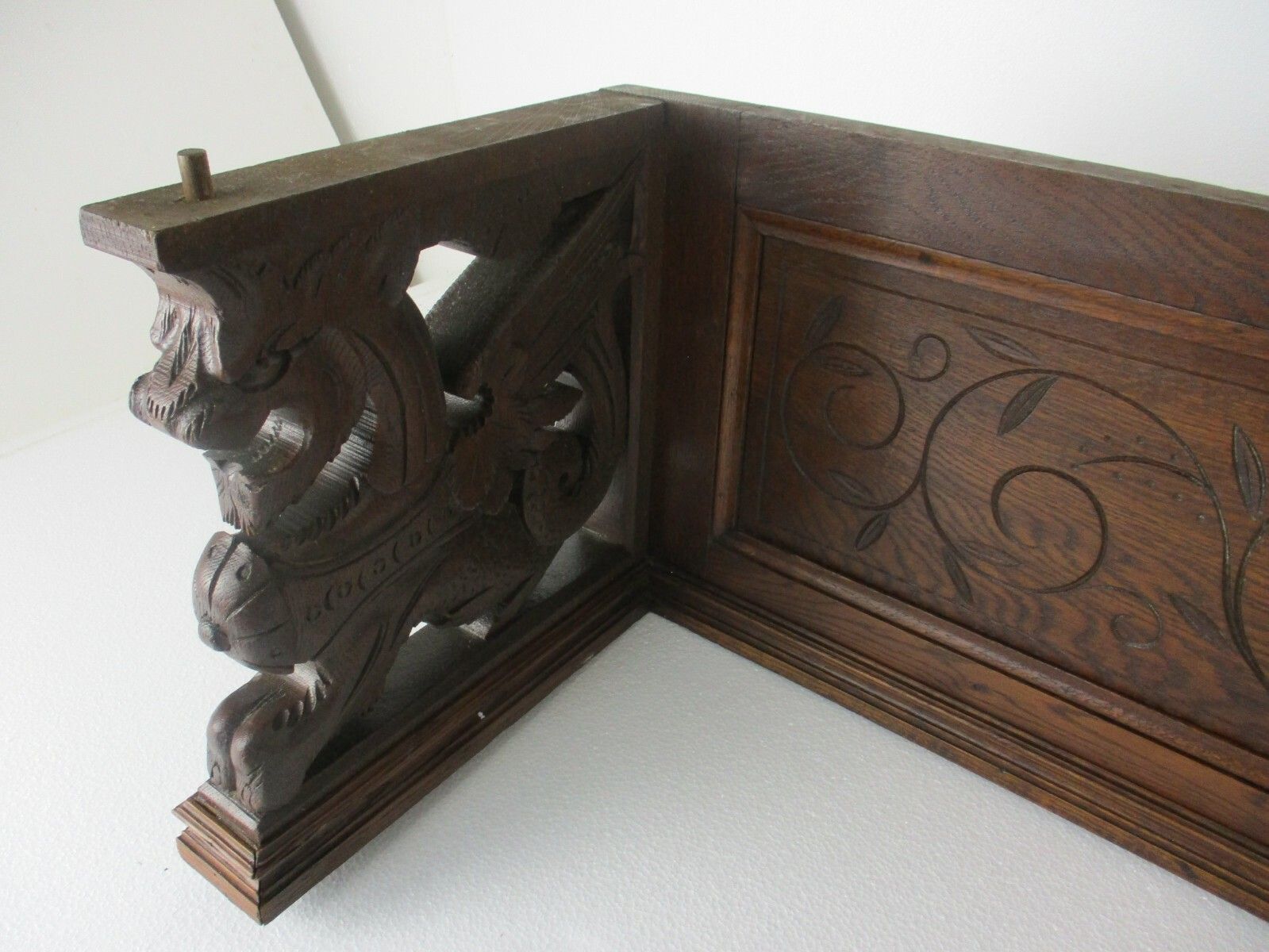 Lion Heads Hand Carved Wood Pediment Ornate Over Door Architectural Reclaimed photo Home Fixtures