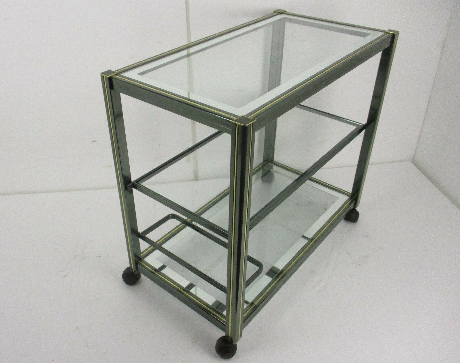 Vintage Design Coffee Table Kitchen Island Three Tier Brass Beveled  Glass Glam