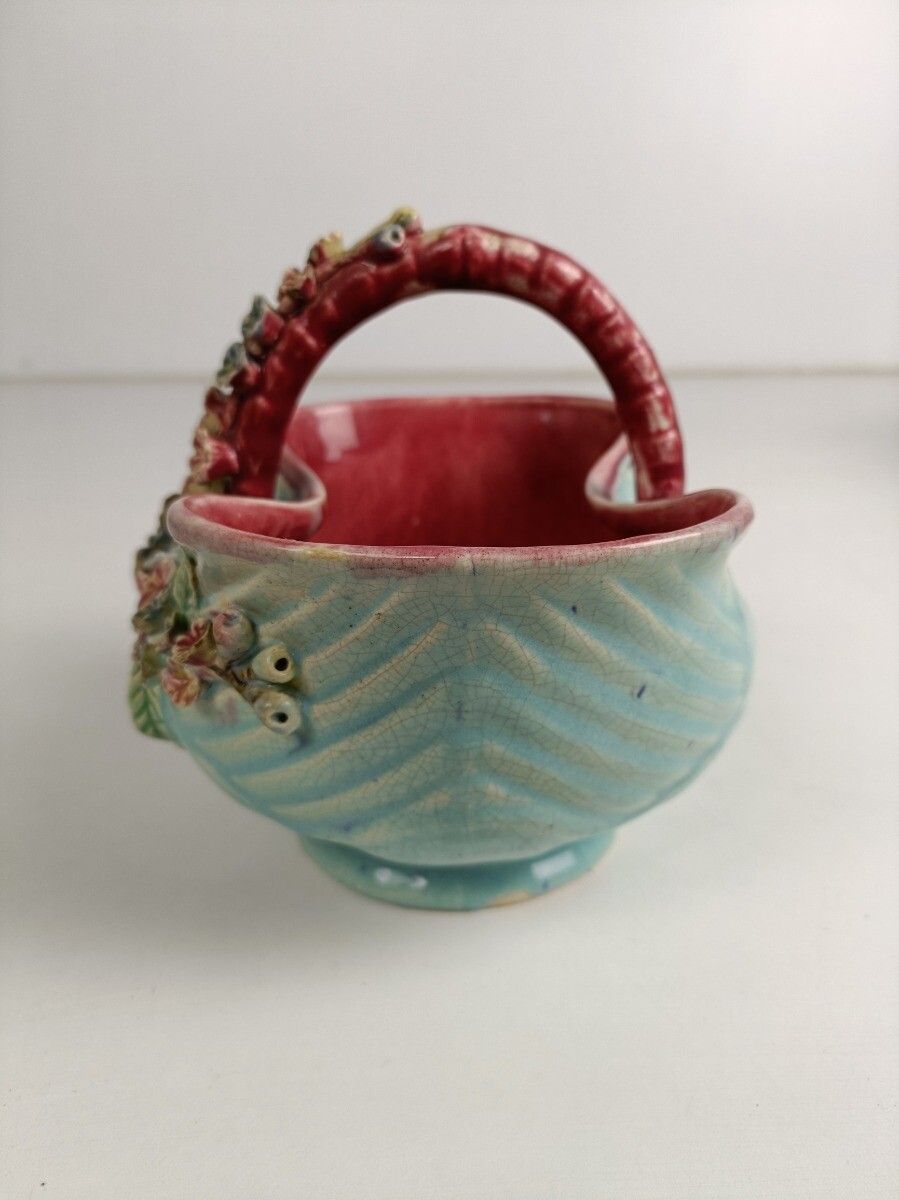 Planter Cache Pot French Pottery Faience Majolica Flowers Art Deco Gorgeous Bask photo buy