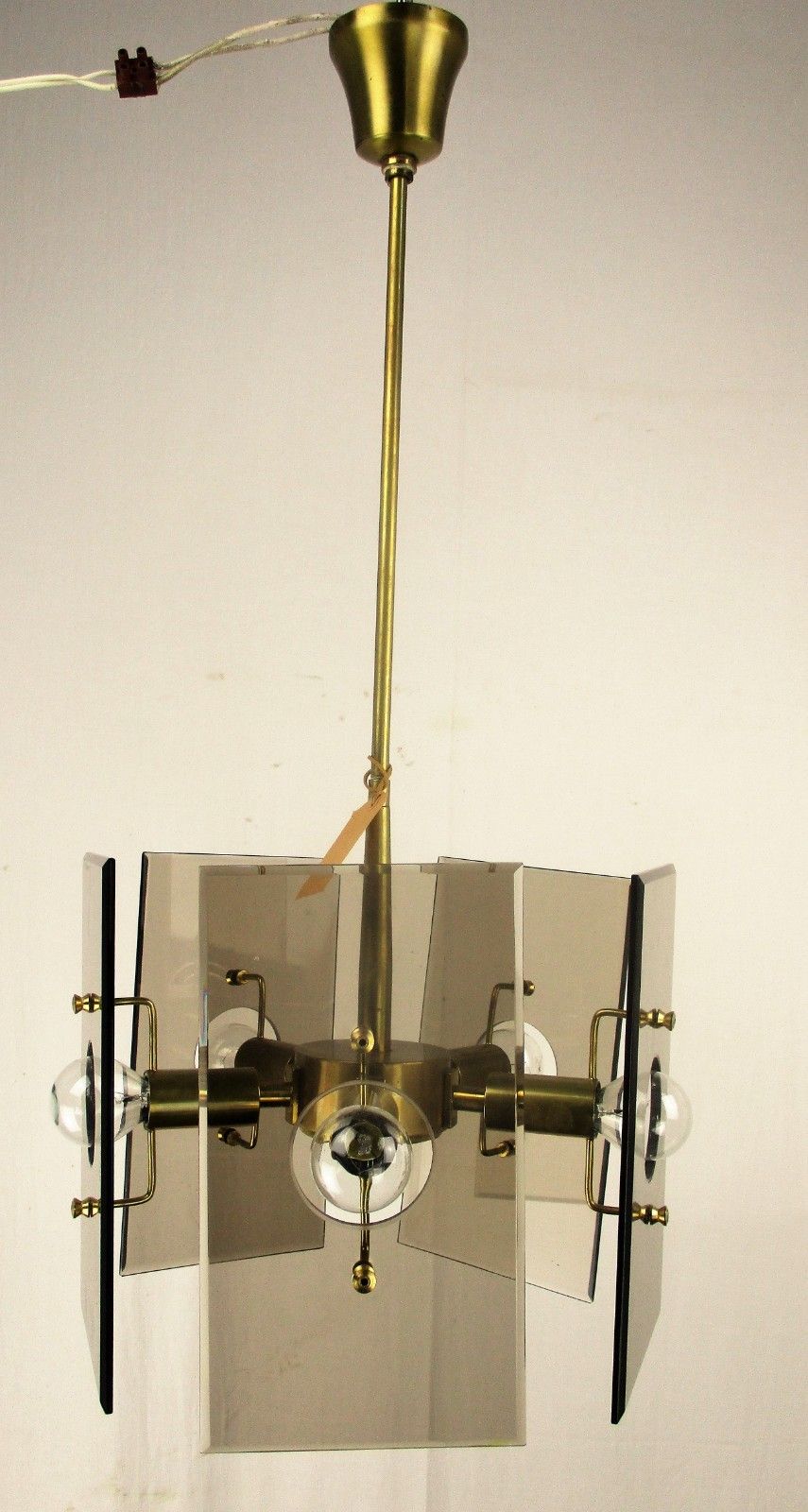 Design Chandelier Gino Paroldo For Fontana Arte Brass Smoked Glass 5 Lights photo furniture