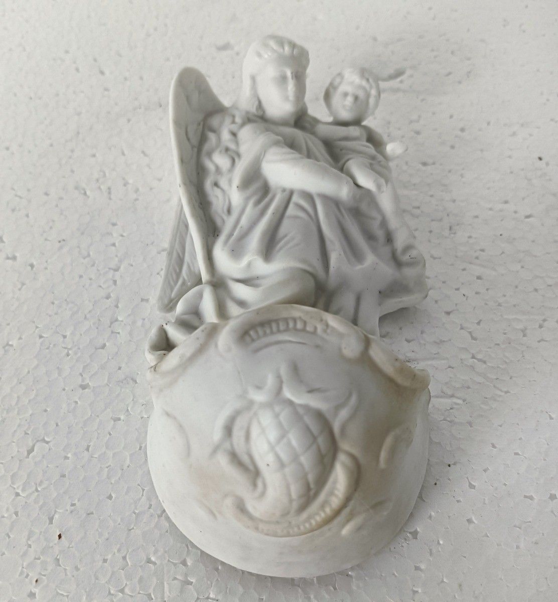 Beautiful Antique Wall Hanging Holy Water Font, Vessel Bisque, Porcelain, Angel photo for sale