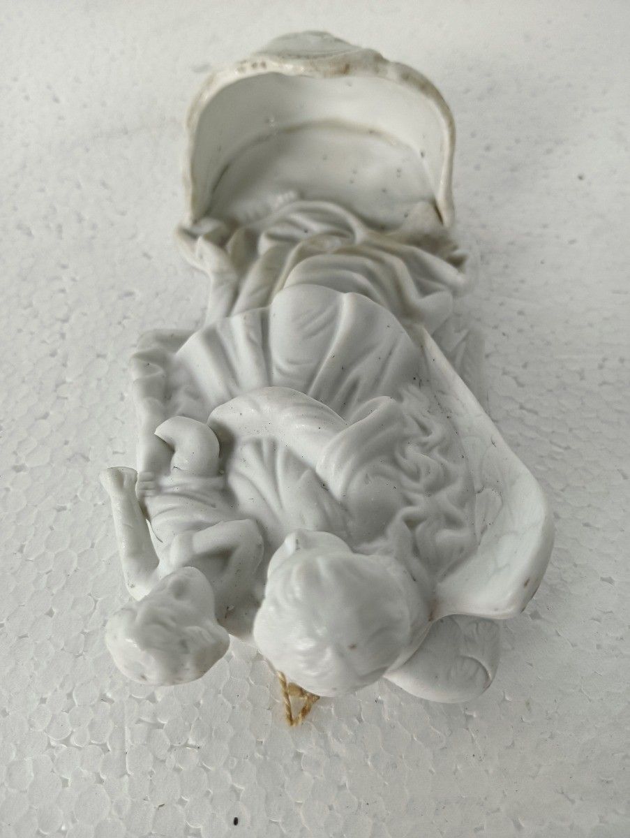Beautiful Antique Wall Hanging Holy Water Font, Vessel Bisque, Porcelain, Angel photo Art