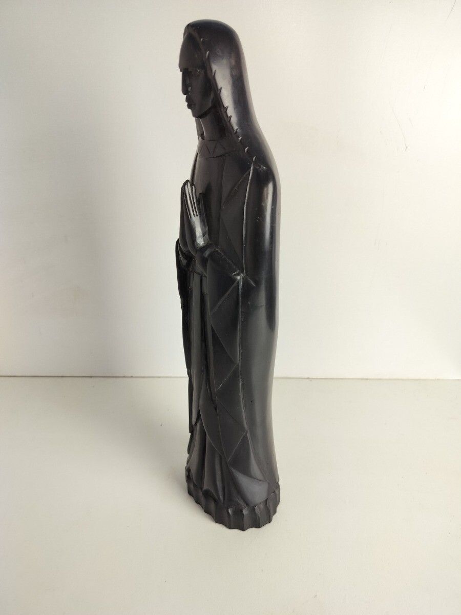 Ornate Hand Carved Wood Wooden Statue Virgin Mary Madonna Folded Hands Vintage photo buy