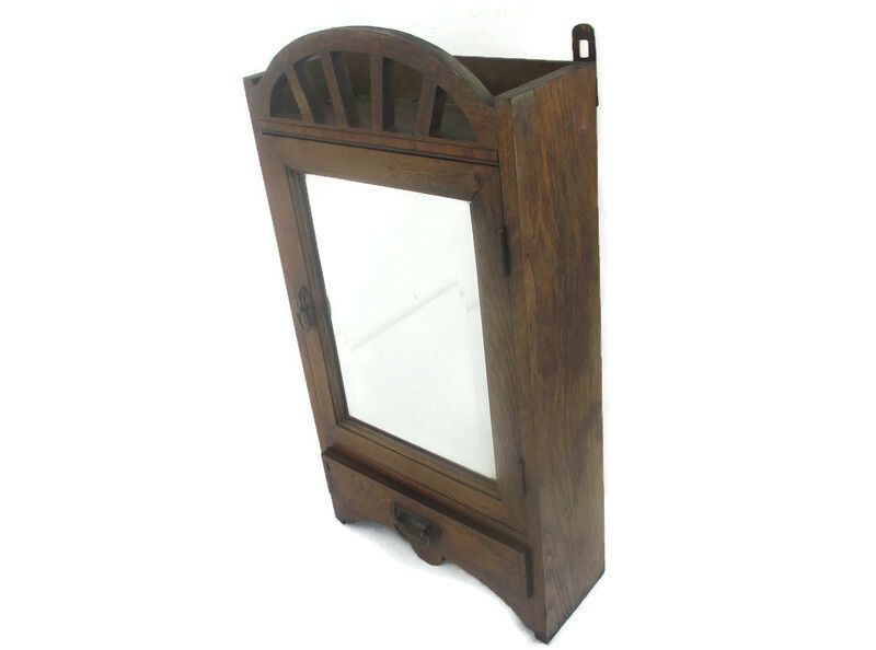 Kitchen Medicine Apothecary  Bathroom Cabinet Inlay Wood Exquisite Antique