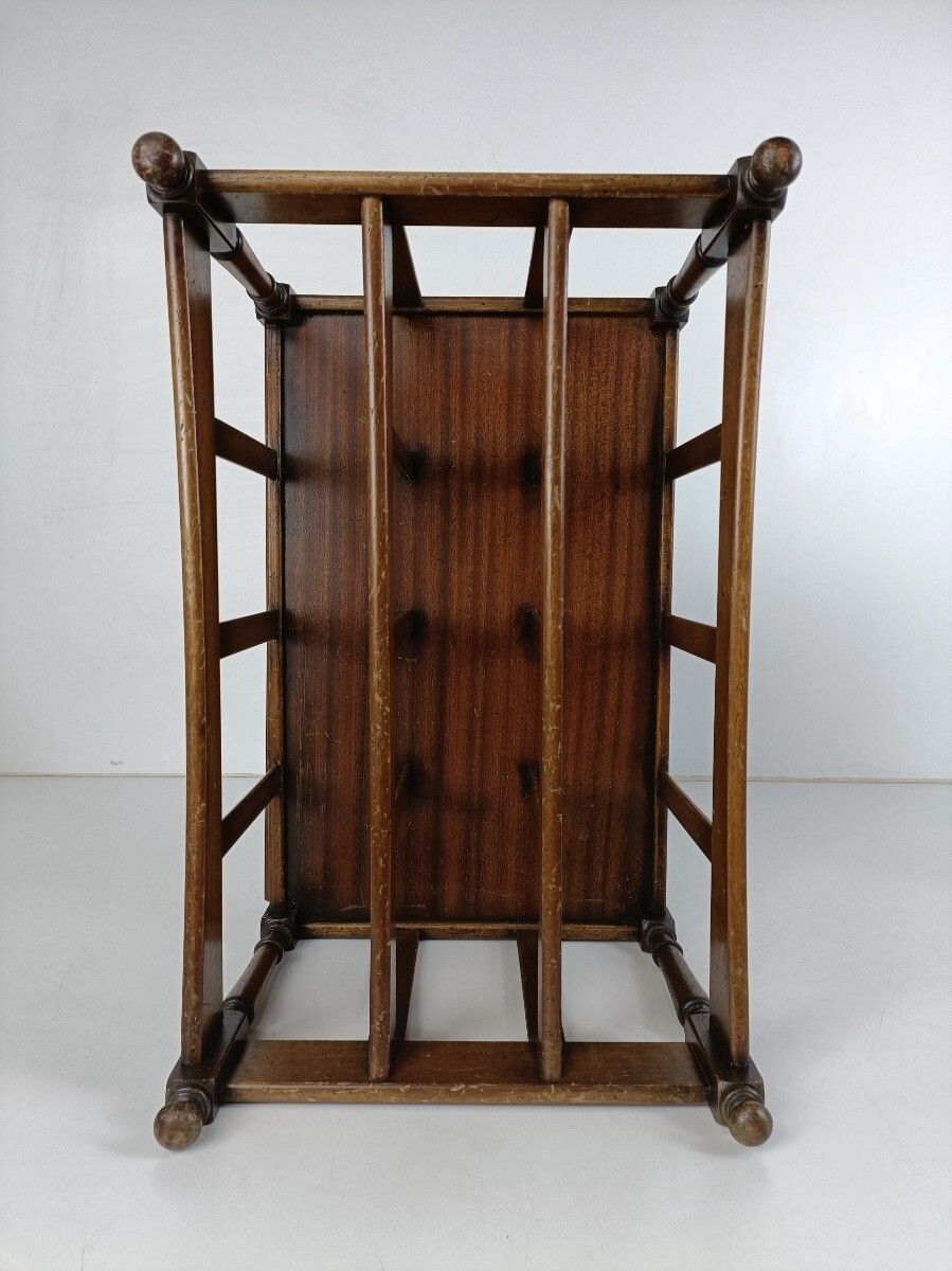 photo furniture Carved Wooden Magazine Rack Newspaper Basket On Wheels English Regency Vintage D