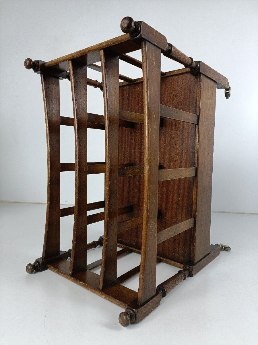 photo for sale Carved Wooden Magazine Rack Newspaper Basket On Wheels English Regency Vintage D
