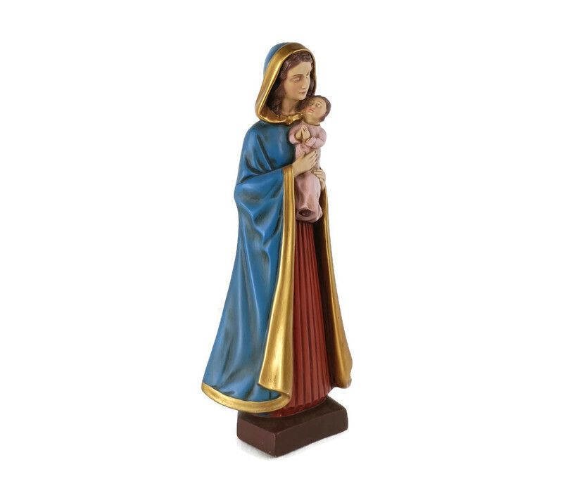Virgin Mary Madonna Infant Child Plaster Statue Signed Fuortinati Guelfi Polychr