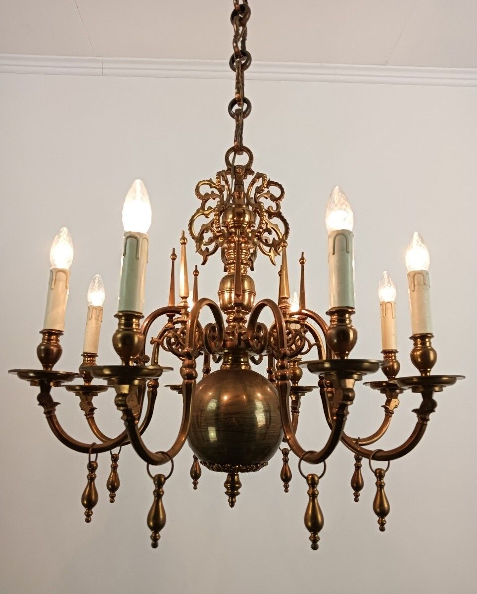 Antique Flemish Chandelier Bronze Signed Cast By  Brondel Bruges Stunning Piece photo 2648.0