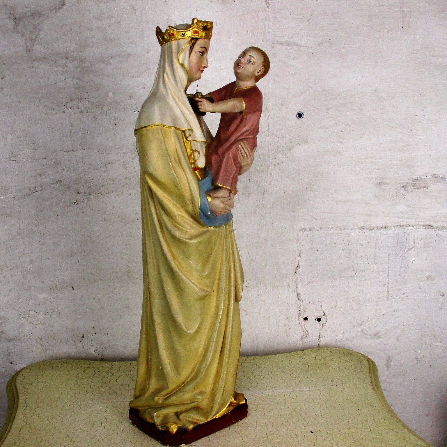 Majestic  Statue Virgin Mary Madonna Crown Infant Child  Plaster Htf 22.63" photo 334.0